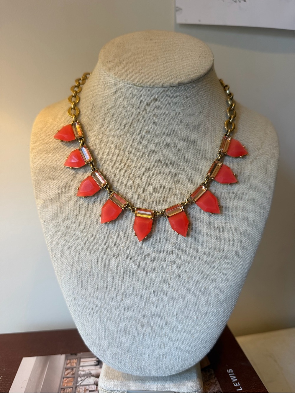 Stella & Dot  Coral Statement Necklace - Gold Chain